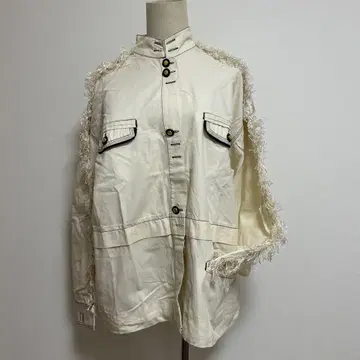 프린지 장식 노카라 셔츠 아이보리