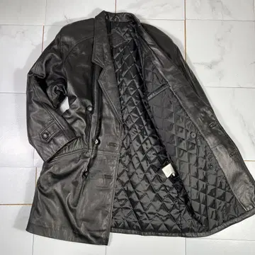 빈티지 더블 브레스트 더블 가죽 코트 가죽 코트 양가죽 블랙