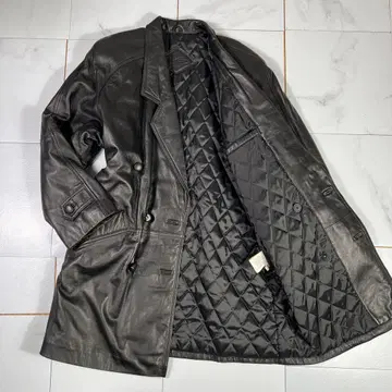 빈티지 더블 브레스트 더블 가죽 코트 가죽 코트 양가죽 블랙