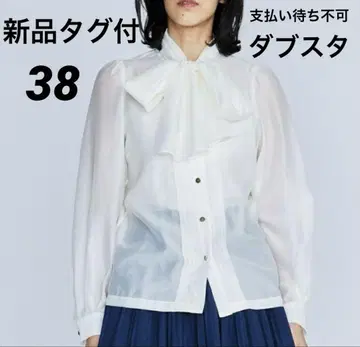 새상품/더블 스탠다드 클로징 시어 보타이 블라우스 38 화이트