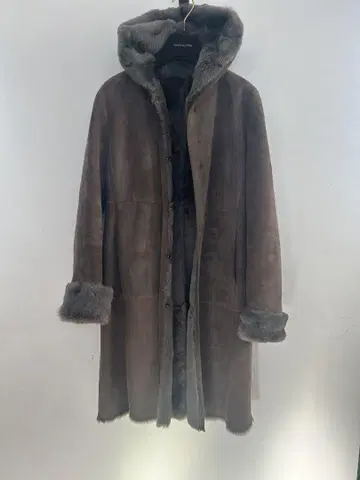 한국 무스탕 코트 퍼 후드 부착 세미 오더 브라운 7호