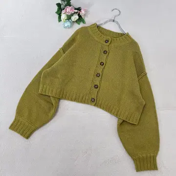 리앙 [ Free ] 니트 가디건 크롭 기장 볼륨 슬리브 캐주얼