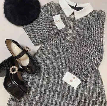 evelyn 비쥬 버튼 트위드 원피스 하라주쿠 한정판