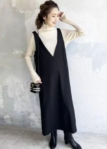 Spick and span 스무디 더블 크로스 V넥 원피스 38 블랙