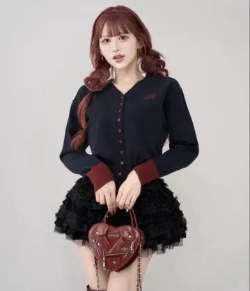 다리치 포인트 컬러 니트 가디건 네이비