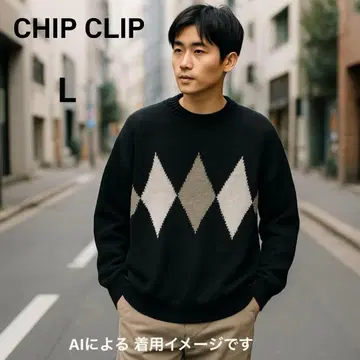 CHIP CLIP 아가일 무늬 니트 스웨터 L 루즈핏 캐주얼