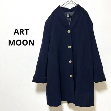 네이비 노카라 롱 코트 울 아우터 가을/겨울 골드 버튼 빈티지