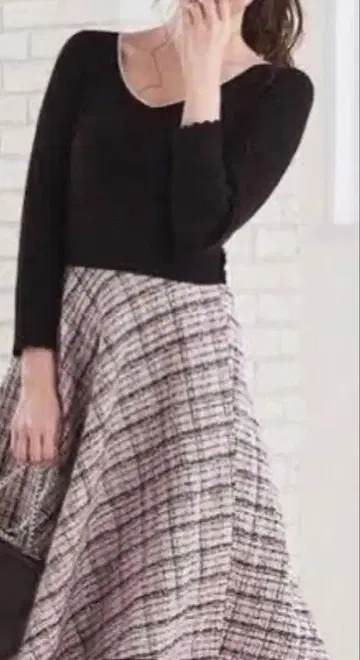 새상품급 LAISSE PASSE 긴팔 2way 체크 도킹 원피스 36