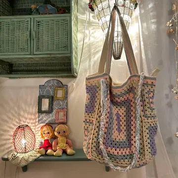 파스텔 컬러 그래니백 크로셰 토트백 대용량