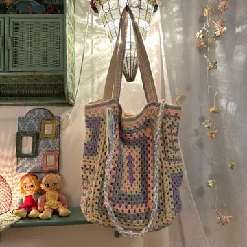 그래니백 모티브 뜨기 크로셰 파스텔 컬러 토트백 대용량