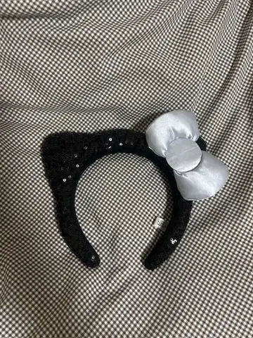 고양이 귀 머리띠 실버 리본