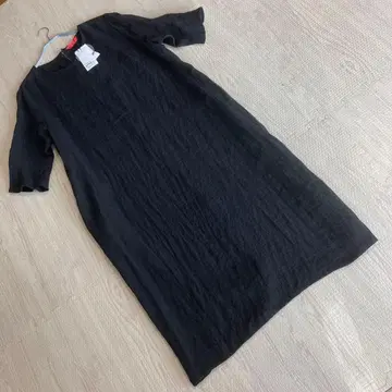 동백 염색 블랙 코쿤 실루엣 롱 원피스 린넨 100