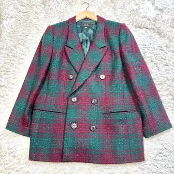 레리안 체스터 코트 트위드 체크 더블 빨간색 그린 size13+