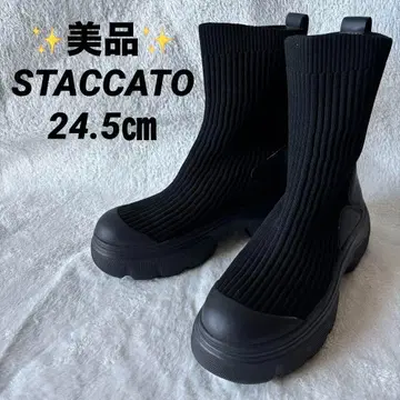 새상품급 STACCATO 리브 니트 숏부츠 블랙