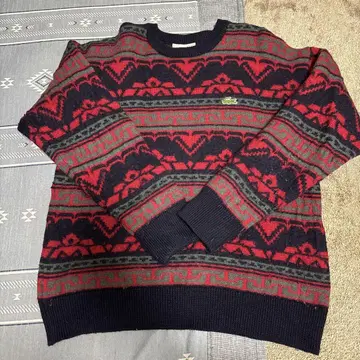 Lacoste 크루넥 스웨터 빨간색 블랙 그레이