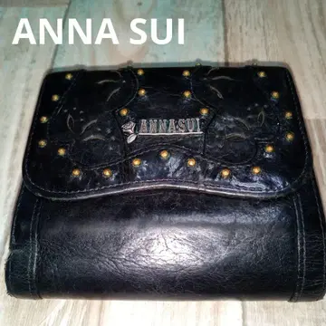 ANNA SUI 안나수이 지갑 가죽 블랙 스터드 가마구치 장미 천연 가죽
