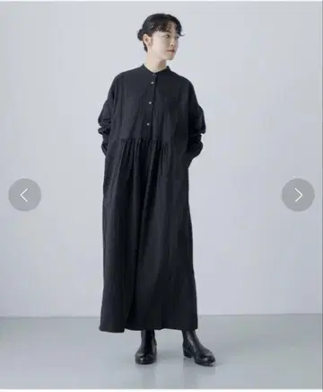 카구레 코튼 개더 원피스 블랙