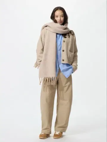 유니클로 저지 배럴 레그 팬츠 XS 베이지