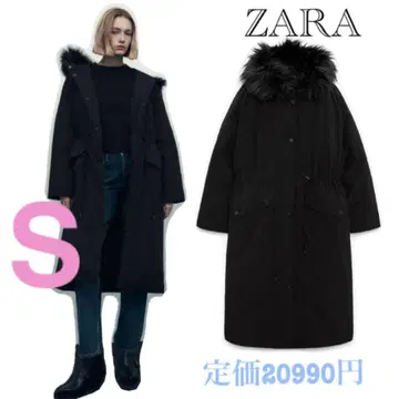 ZARA 후드 부착 오버 사이즈 후드티 퍼 부착 다운 롱다운