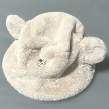 새상품급 디즈니 미키마우스 귀 달린 퍼 모자 버킷 햇 베이지