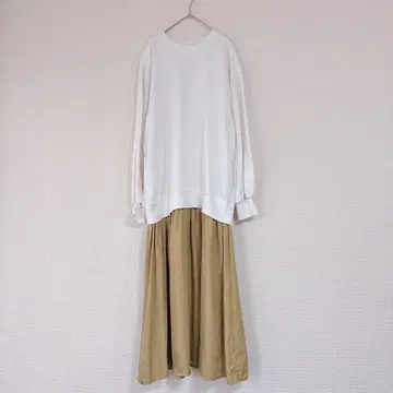 [ 새상품급 ] Hunch 이소재 절개 원피스 화이트 x 베이지 F