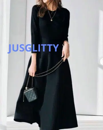 JUSGLITTY 긴팔 레이디 니트 원피스 블랙