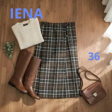[ IENA ] 새상품급 고급 울 랩 플리츠 스커트 36 고급 체크 무늬