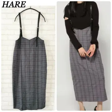 HARE 하레 서스펜더 다음 살로펫 타이틀 스커트 체크 무늬 그레이