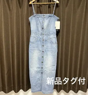 택 포함 새상품 rienda 백리본 데님 I라인 원피스 M