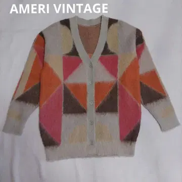Ameri 컬러 블록 오버 니트 가디건