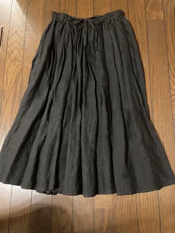 nest Robe 린넨 블랙 플레어 롱 스커트