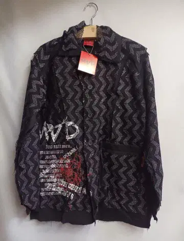 MAD 남성용 PUNK 계열 거미줄 프린트 컷오프 자켓 L