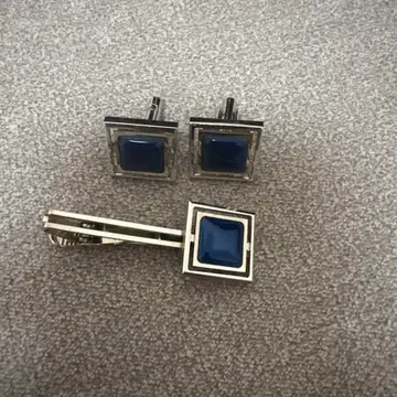 네이비 스퀘어 넥타이핀 커프스 세트