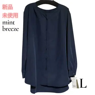 [미사용 새상품] mint breeze 긴팔 블라우스 노카라 네이비