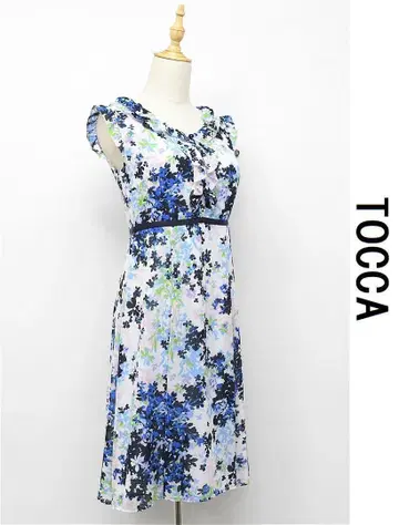 U330/새상품급 TOCCA 슬리브리스 원피스 꽃무늬 쉬폰 프릴 0