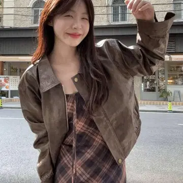 브라운 가죽풍 숏 자켓