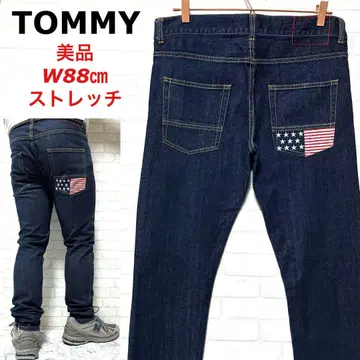 새상품급 TOMMY 성조기 국기 미국 다크 네이비 스키니 스트레치 데님