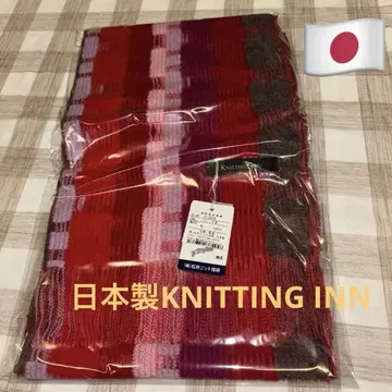 일본제 KNITTING INN 레드 계열 체크 스톨 마츠이 니트 기술