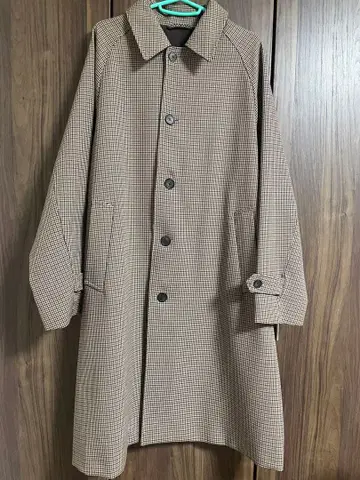 체크 무늬 스텐카라 코트 롱 기장