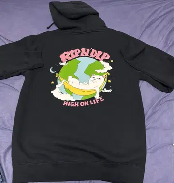 RIPNDIP 고양이 디자인 후드 부착 후드티 블랙