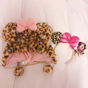 디즈니 미니 마우스 레오파드 무늬 팬캡&머리띠