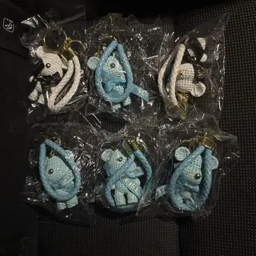 스카이블루 곰 캐릭터 스트랩 6개 세트