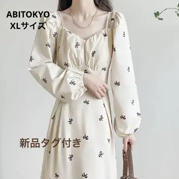 [새상품] ABITOKYO 리본 자수 레이어드 스타일 A라인 롱 원피스