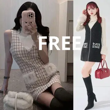 다리치 프론트 지퍼 트위드 미니 원피스