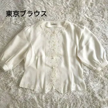 도쿄 블라우스 아이보리 드레이프감 꽃 레이스 블라우스 퍼프 슬리브 레트로