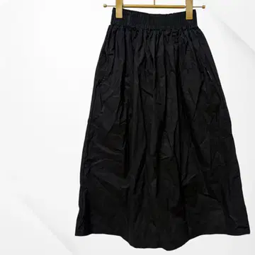 롱 스커트 개더 볼륨 블랙 나일론 허리밴딩