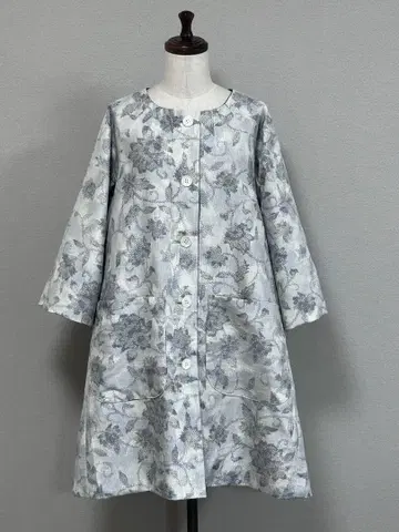 기모노 리메이크 순수 실크  리버서블 노카라 하프 코트 자켓