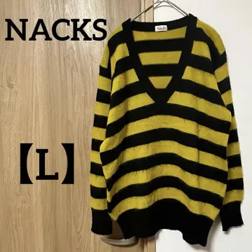 NACKS [ L ] 블랙과 옐로우 컬러 스트라이프 V넥 스웨터