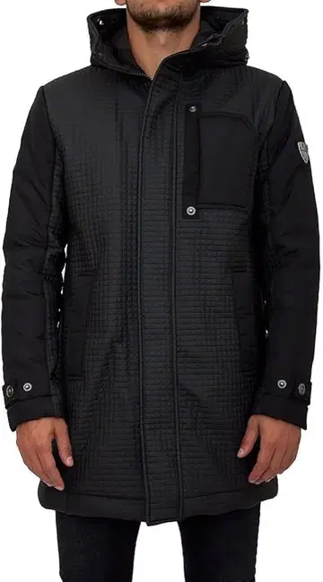 EA7 블랙 퀼팅 롱 자켓 M