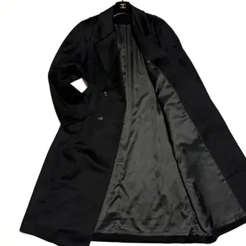 더블 브레스트 롱 코트 체스터 코트 롱 기장 캐시미어 100% 블랙